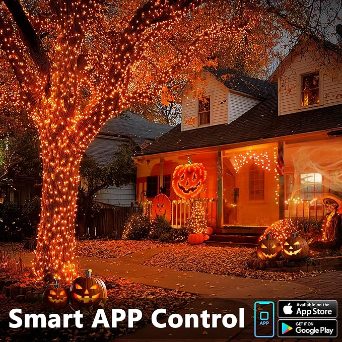 Brizled Smart Halloween Lights, 300 LED 98FT Orange & Purple Color Changing String Lights APP & Voice Control, Music Sync, Dimmable Ghostfire Flow Light for Outdoor Indoor Halloween Thanksgiving Decor