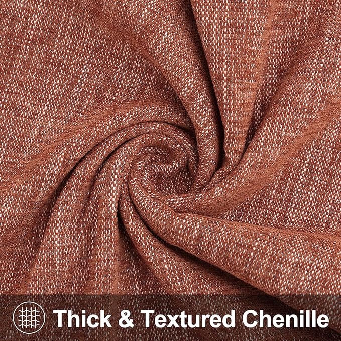 decorUhome Fall Chenille Decorative Throw Pillow Covers 20x20 Set of 2, Farmhouse Textured Square Neutral Solid Accent Pillow Covers for Couch Sofa Bed Living Room Home Decor, Rust