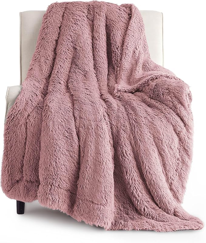 Bedsure GentleSoft Fluffy Dusty Pink Throw Blanket Gifts for Women, Girls, Soft Fleece Cozy Fuzzy Sherpa Plush Warm Minky Thick Faux Fur Throws for Couch, Dark Pink Decor Blanket Gifts for Her, 50x60