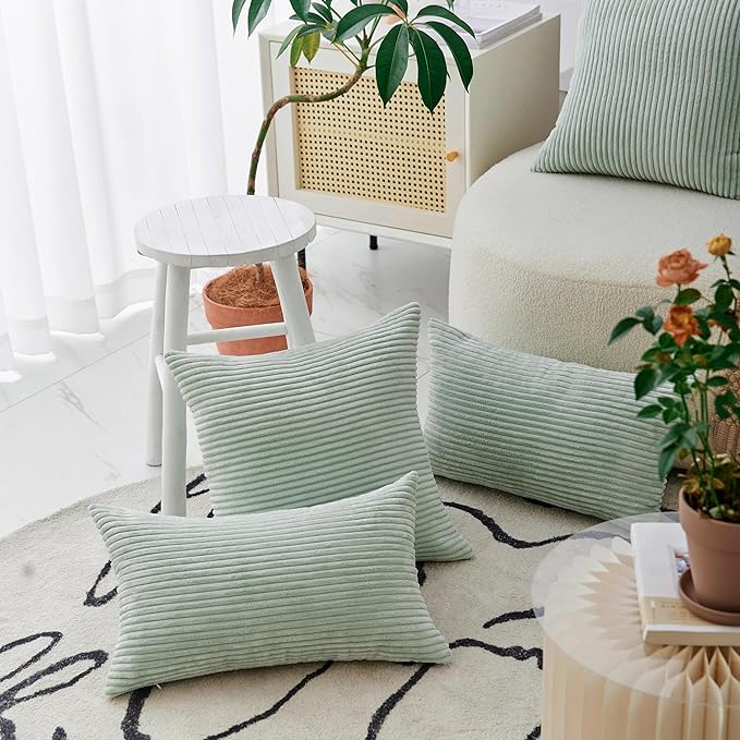 Home Brilliant 26x26 Throw Pillow Cover Green Spring Euro Shams Super Soft Striped Velvet Large Cushion Cover for Living Room Bedroom Decor, 26" x 26" (66cm), Mint