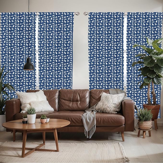Ambesonne Shark Window Curtains Pack of 2, Fish Pattern Various Gestures Have a Bite Danger Humor Nautical Design, Lightweight Set with Rod Pocket, 4 Panels of - 28" x 95", Violet Blue