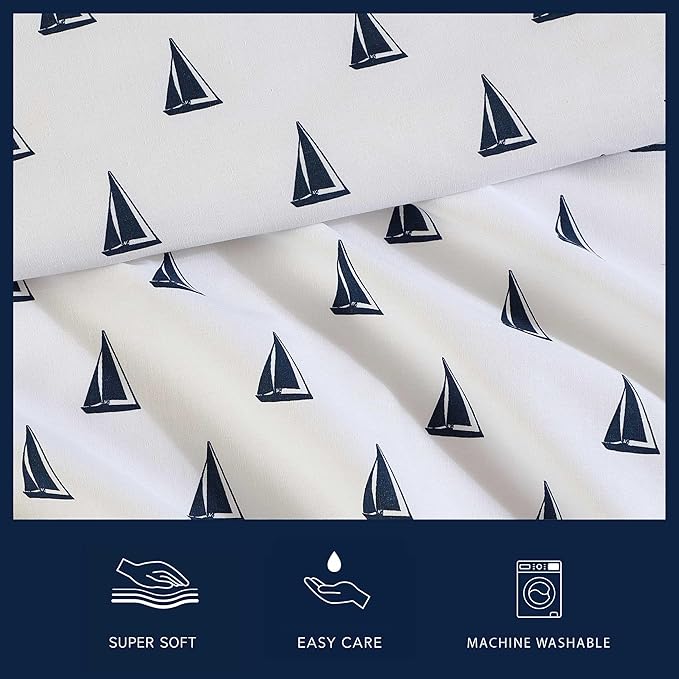 Nautica - Sheets, Cotton Percale Bedding Set with Matching Pillowcases, Crisp & Cool, Deep Pocket (Windtale Boat Navy, Full)