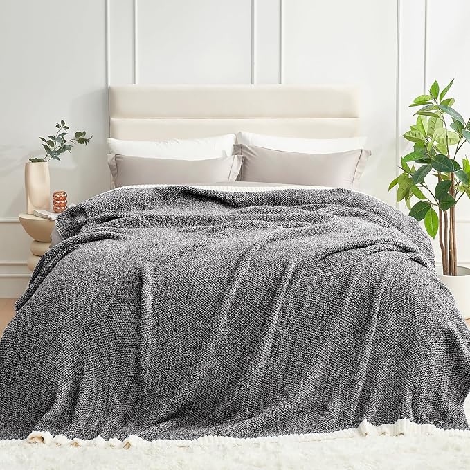 Snuggle Sac Heather Black Bedding Blankets Twin Size, Reversible Super Soft Large Cozy Blankets for Bed, Warm Cozy Knit Fuzzy Blankets for Sofa, Living Room, Heather Black, 60x80 inches