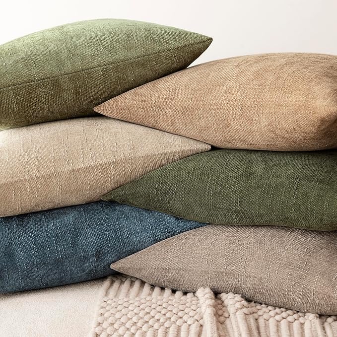Foindtower Set of 2 Soft Textured Chenille Throw Decorative Pillow Covers Square Accent Solid Cushion Cover Cozy Neutral Farmhouse Pillow Case for Couch Sofa Bedroom Living Room 22x22 Inch,Light Taupe