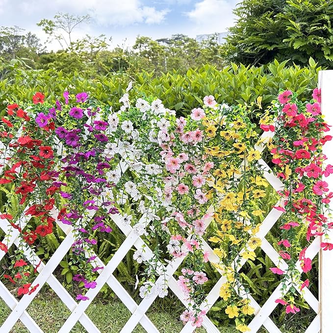 Artificial Hanging Flowers for Outdoors Faux Plants for Spring Summer Decoration,6 Bundles UV Resistant Realistic Silk Flowers Indoor Outside Garden Porch Patio Balcony Yard Farmhouse