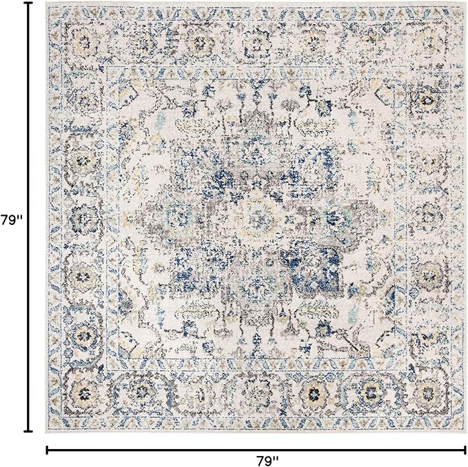 SAFAVIEH Madison Collection Area Rug - 6'7" Square, Grey & Ivory, Snowflake Medallion Distressed Design, Non-Shedding & Easy Care, Ideal for High Traffic Areas in Living Room, Bedroom (MAD603F)