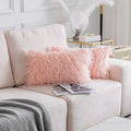 Home Brilliant 12x20 Pillow Cover Rectangular Faux Fur Fuzzy Accent Pillows Case for Couch Decor, 30cmx50cm, 2 pcs, Pink