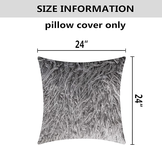 Home Brilliant Faux Fur Euro Sham Pillow Covers Large Throw Pillow Covers for Couch Living Room, 24 x 24 inch, 60 x 60cm, Set of 2, Dark Grey