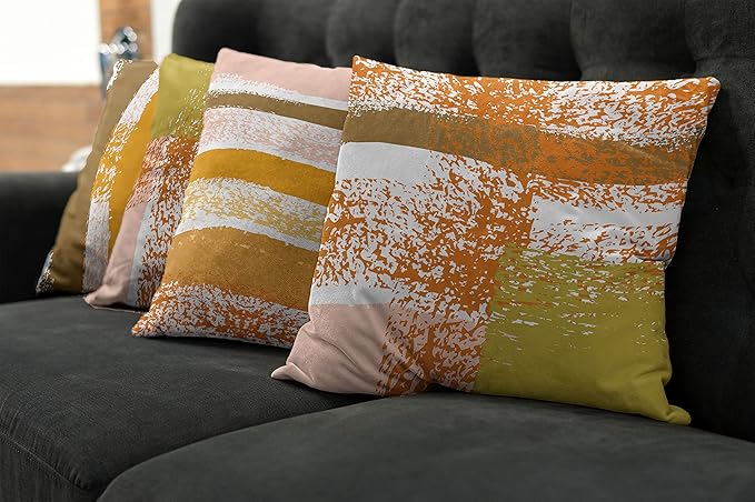 Ambesonne Grunge Throw Pillow Cushion Case Pack of 4, Abstract Design Simplistic Minimal Stripes Brushstrokes Contemporary Print, Modern Accent Double-Sided Digital Printing, 16", Orange Rose and Fawn