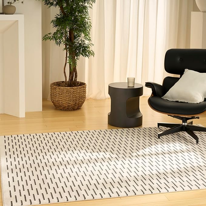 Nourison Home Nordic Ivory Black 4' x 6' Area Rug - Easy Clean, Non Shedding, Bed Room, Living Room, Dining Room, Kitchen (4' x 6')