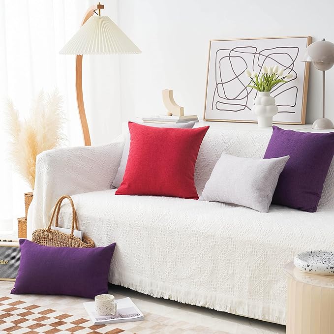 Home Brilliant Euro Sham Eggplant Pillow Covers Decorative Dark Purple Faux Linen Cushion Covers for Patio Garden Sofa Bench Couch, 24x24 inch, 60cm, Purple