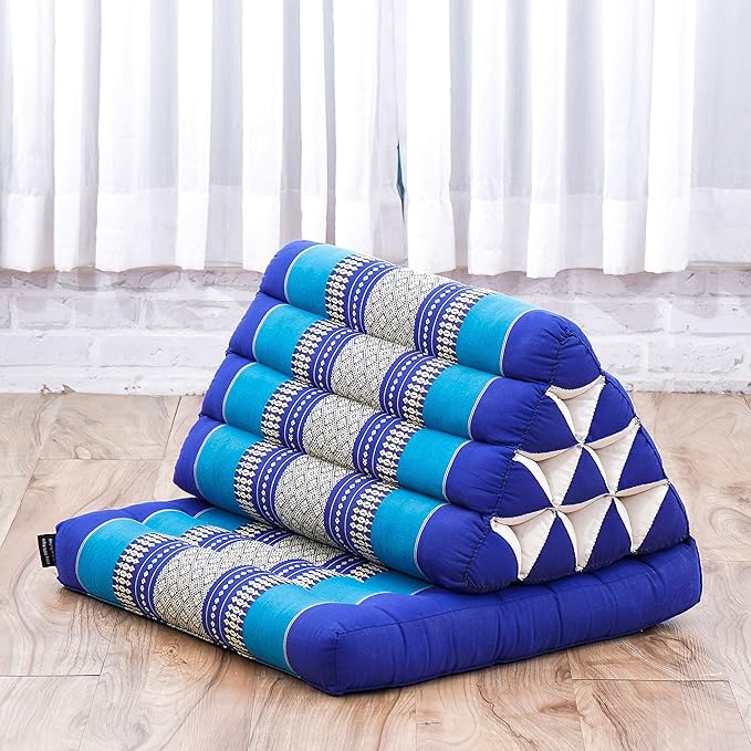 Leewadee 1-Fold Mat with Triangle Cushion – Comfortable TV Pillow, Foldable Mattress with Cushion Made of Eco-Friendly Kapok, 30 x 20 inches, Blue