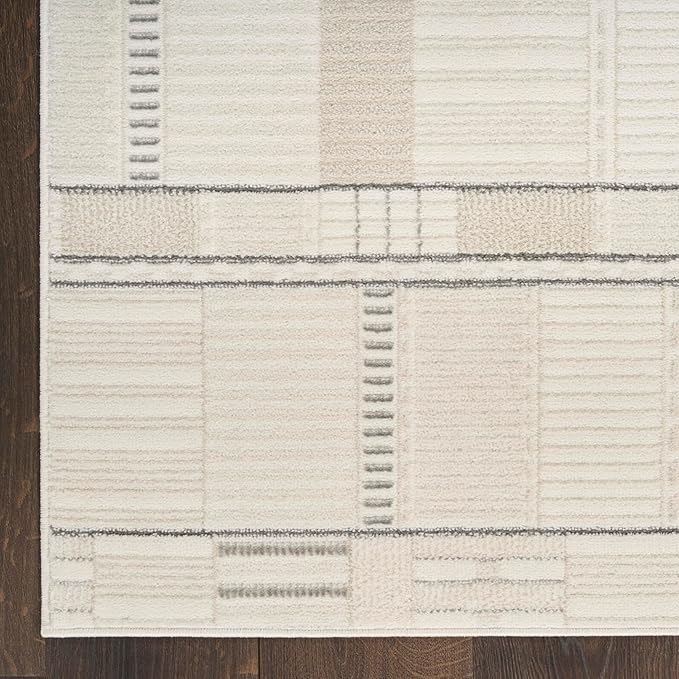 Nourison Home Nordic Ivory Grey 2' x 6' Scandinavian Area Rug - Easy Clean, Non Shedding, Bed Room, Living Room, Dining Room, Kitchen (6' Runner)