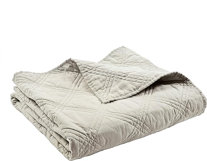 Levtex Home - 100% Linen Front/100% Cotton Back - Quilted Throw - Washed Linen - Natural - Throw Size (50 x 60in.)