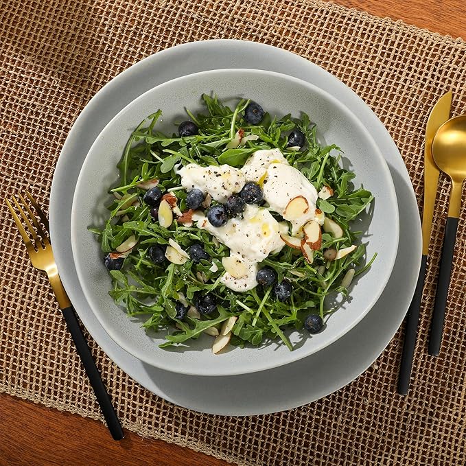 Gibson Elite Zion Mist 16 Piece Stoneware Reactive Glaze (Service for 4) Ceramic Plates and Bowls Modern Organic Dinnerware Set - Blue