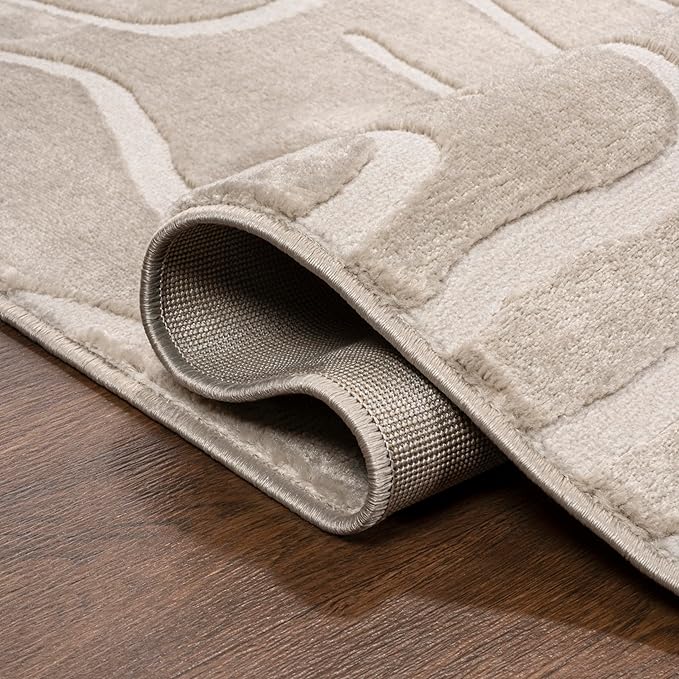 JONATHAN Y Graphic Lines High-Low Indoor Area Rug 5X8 Beige/Cream, Alcina Modern Scandinavian for Living Room, Bedroom, Kitchen, Easy-Cleaning, High Traffic, Pet-Friendly, Non-Shedding SND102A-5