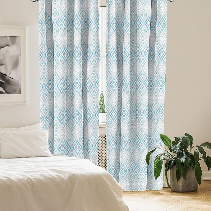 Ambesonne Ikat Curtains, Pale Colored Geometric Aztec Pattern Traditional Peruvian Culture Elements, Window Treatments 2 Panel Set for Living Room Bedroom, Pair of - 28" x 95", Sky Blue Pale Grey