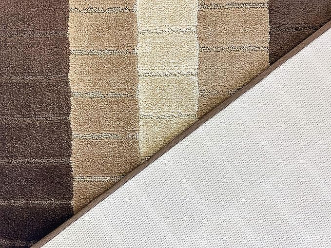 Custom Size Modern Geometric Pattern Carpet Runner Rug for Hallways, Slip Resistant Latex Rubber Backed, 31 inch Wide X Customized Length, Squares Brown, 31 inch X 22 feet