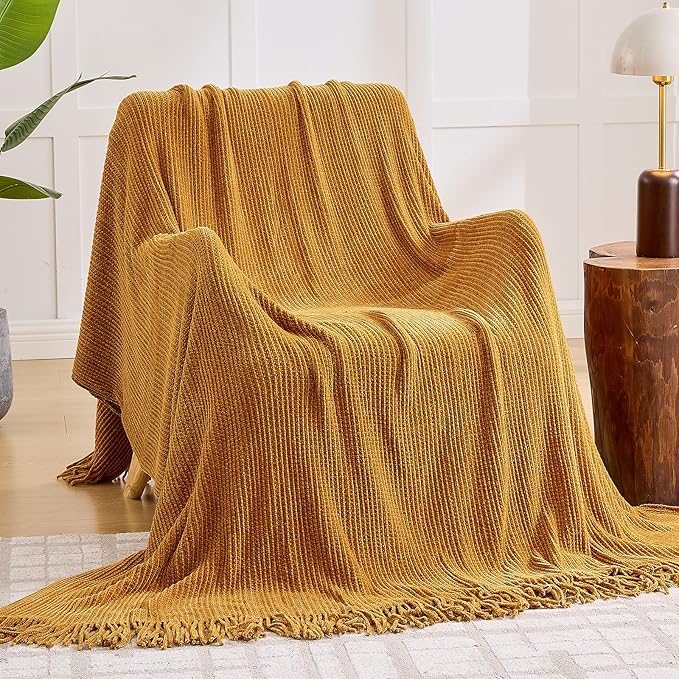 inhand Brown Throw Blanket for Couch Bed,Fall Home Decorative Soft Chunky Chenille Woven Blankets with Tassels,Lightweight Cozy Boho Farmhouse Warm Winter Gifts for Women,60"x80",Medium Thick