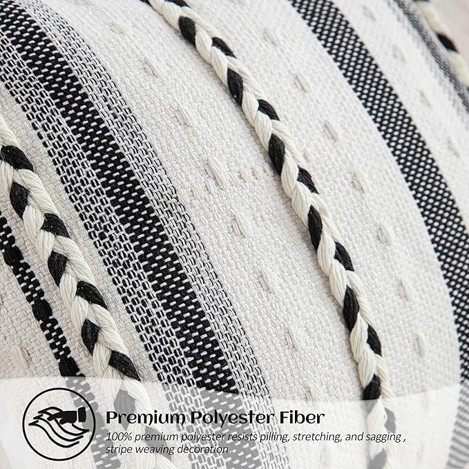Boho Black Striped Pillow Covers Set of 2-18x18 Inch Farmhouse Coastal Decorative Throw Pillows, Neutral Accent Textured Square Pillowcase for Couch Living Room, Bed, Chair Sofa Home Decor
