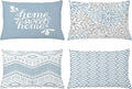 Ambesonne Geometric Throw Pillow CushiCase Pack 4, Home Phrase Minimal Zigzag Squama Dahlia Flower Petals ChevrTribal, Modern Accent Double-Sided Digital Printing, 20" x 12", Pale Blue Grey White