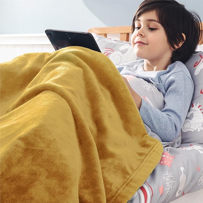 Bedsure GentleSoft Bedding Fleece Blanket for Girls and Boys - Soft Cozy Cute Small Throw Blankets for Travel, 43x55 Inches, Gold