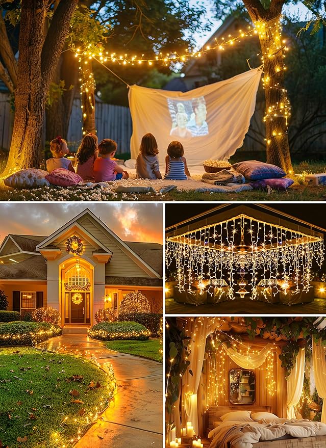 Outdoor Fairy Lights Battery Operated, 4 Pack Twinkle String Light with Remote, 5 Feet 60 LED Firecracker Starry Light for DIY Wreath Home Wedding Party Bedroom Mason Jar Holiday Christmas, Warm White
