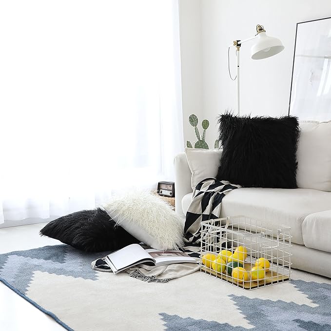 Home Brilliant Faux Fur Pillow Cover for Living Room Black Fall Throw Pillow Case Fuzzy Pillows Cushion Covers, 18 x 18 Inch, 45cm, Black
