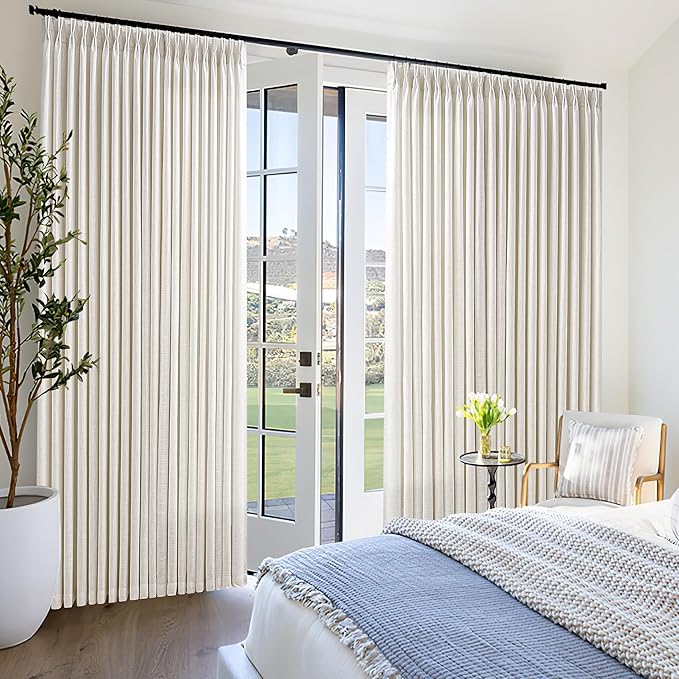 Cream Ivory 70 Inch Wide Curtains 92 Inches Long for Living Room Light Filtering Non See Through Farmhouse Pleated Curtain Hooks Rings for Patio Sliding Door Dining Room Large Window 1 Panel 70x92