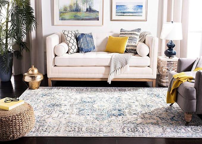 SAFAVIEH Madison Collection Area Rug - 9' x 12', Turquoise & Ivory, Snowflake Medallion Distressed Design, Non-Shedding & Easy Care, Ideal for High Traffic Areas in Living Room, Bedroom (MAD603K)
