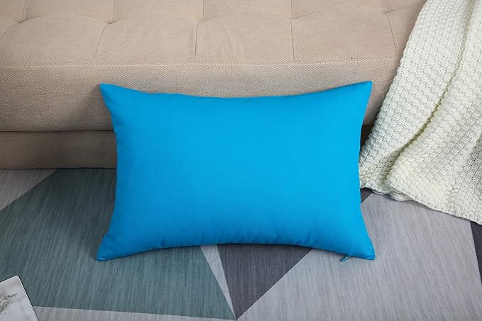 TangDepot Handmade Decorative Solid 100% Cotton Canvas Throw Pillow Covers/Pillow Shams, (12" x18" , Pacific Blue, 1 Count (Pack of 1))