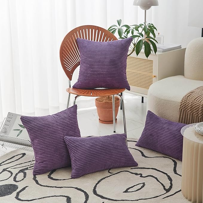 Home Brilliant 20x20 Throw Pillow Cover Soft Accent Pillow Cover Striped Plush Velvet Corduroy Cushion Case for Hanging Chair Patio Decor, 20 x 20 inch (50cm), Purple