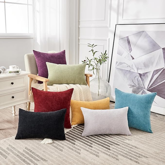 GAWAMAY Decorative Throw Pillow Covers 16x16 Inch Set of 2, Super Soft Chenille Square Pillows Farmhouse Fall Pillowcase for Living Room Bedroom Sofa Couch Cushion Cover Purple 40x40cm (No Insert)