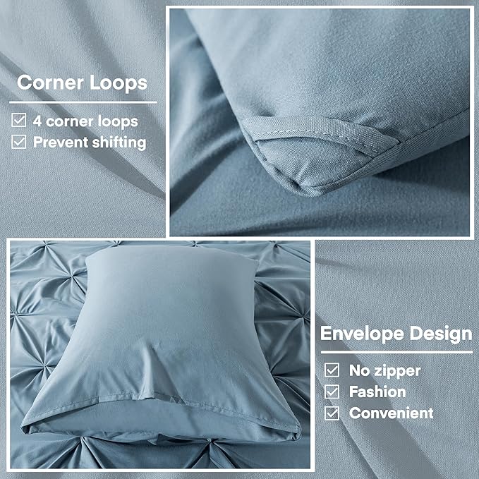 Andency Grayish Blue Pinch Pleat Comforter Twin(66x90Inch), All Season 2 Pieces(1 Pintuck Comforter, 1 Pillowcase) Microfiber Pintuck Comforter Sets Down Alternative Comforter Bedding Set