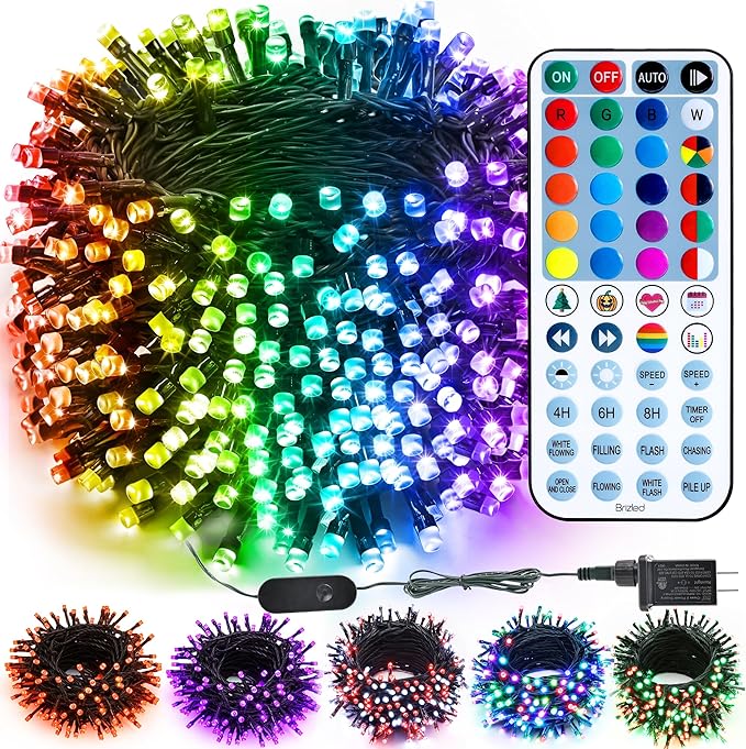 Brizled RGB Christmas Lights, 164ft 500 LED Color Changing String Lights, Dimmable Christmas Tree Light, Indoor Multifunctional Fairy Light with Remote for Outdoor Independence Day Xmas Party Decor