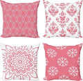 Ambesonne Retro Throw Pillow Cushion Case Pack of 4, Trellis Grid Medieval Floral Damask Mandala Flower Ornament in Modern Monochrome, Modern Accent Double-Sided Digital Printing, 20", Pastel Pink