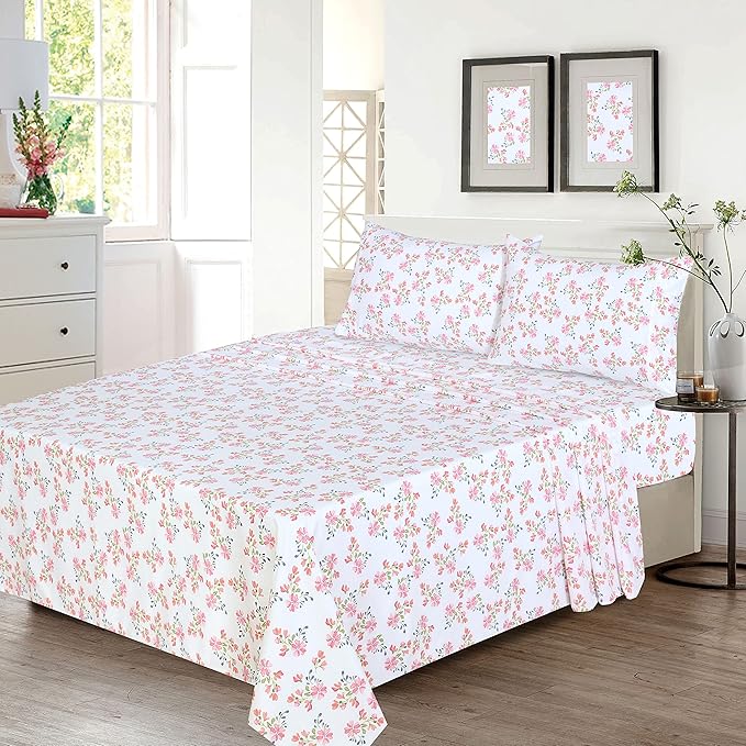 RUVANTI 100% Cotton Full Size Bed Sheets, 4 Pieces, Soft & Breathable Percale Weave Bedding, Deep Pocket 16", Hotel Standard, Crisp Cool Feel, Durable, Perfect Sheet Set Floral, Bloomex