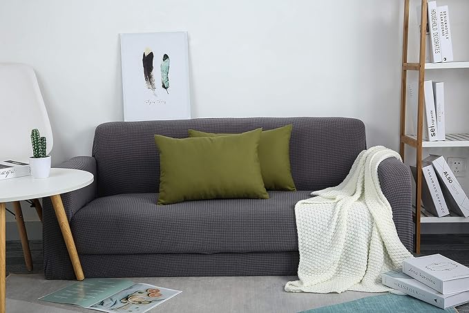 TangDepot Handmade Decorative Solid 100% Cotton Canvas Throw Pillow Covers/Pillow Shams, (12"x20", Olive Green)