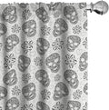 Ambesonne Skull Curtains, Abstract Floral Skulls Daisies Hearts Circles Illustration Vintage Style Print, Window Treatments 2 Panel Set for Living Room Bedroom, Pair of - 28" x 84", Black and White