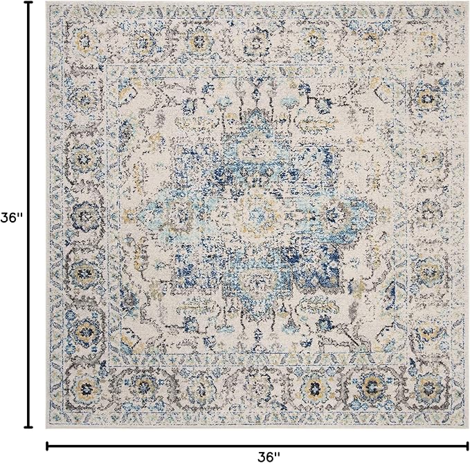 SAFAVIEH Madison Collection Area Rug - 3' Square, Turquoise & Ivory, Snowflake Medallion Distressed Design, Non-Shedding & Easy Care, Ideal for High Traffic Areas in Living Room, Bedroom (MAD603K)