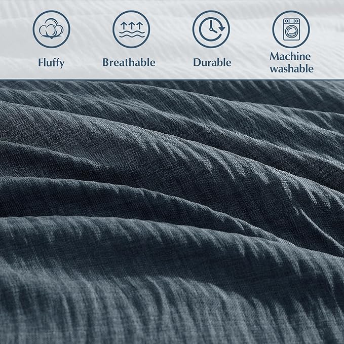 Geniospin King Size Comforter Set- 7 Piece Navy Blue Textured King Bedding Set, Soft Solid Bed in a Bag for All Season, King Comforter Set with Sheets(Navy Blue,102''x90'')
