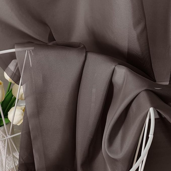 Aiyufeng Chocolate Sheer Curtains 72 Inches Long 2 Panels, Solid Voile Top Dual Rod Pockets Stylish Breathable Drapes Window Treatment for Kid's Room/Bedroom/Living Room, 42W x 72L, Chocolate Brown