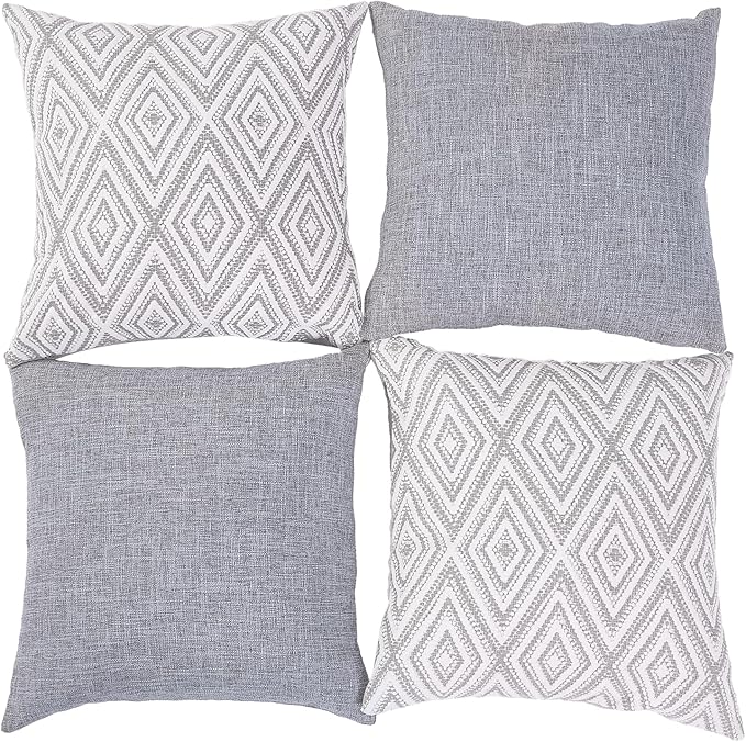 hpuk Decorative Pillow Covers Couch Pillow Covers Throw Pillow Covers for Couch, Sofa, Bed, 17x17 Inch Set of 4 Polyester Farmhouse Pillow Covers, Grey