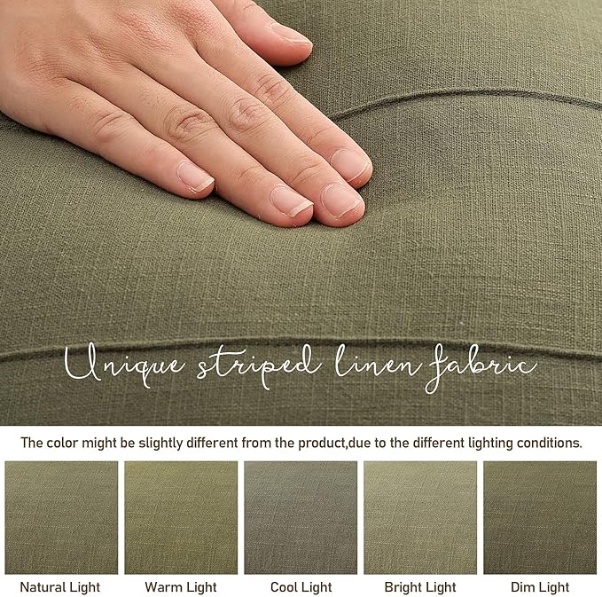 Decorative Linen Throw Pillow Covers 20x20 Set of 2 Solid handcrafted Striped Cushion Covers for Bed Soft Modern Farmhouse Neutral Pillowcase for Couch Bedroom Living Room Home Decor(Olive Green)