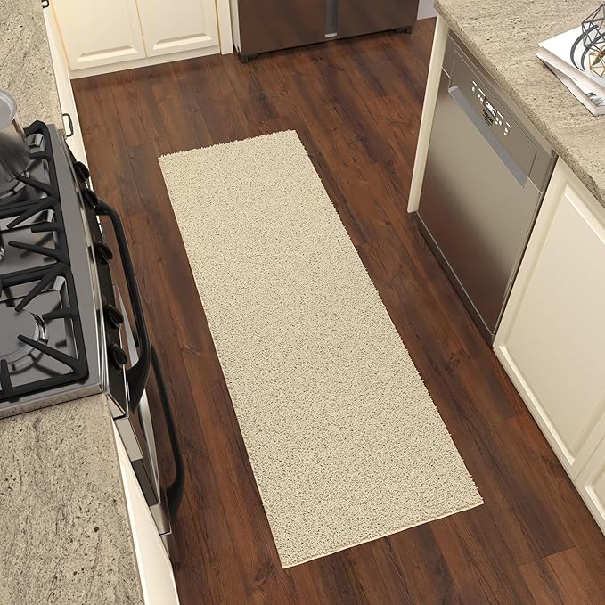 Ottomanson 3' x 6' Shaggy Runner Rug - Plush & Cozy Non-Slip Carpet for Bedroom, Living Room, Bathroom & Entryway - Durable & High-Traffic Friendly for Hallways & Dorms, Cream
