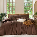 MooMee Bedding Duvet Cover Set 100% Washed Cotton Linen Like Textured Breathable Durable Soft Comfy (Solid Cocoa Brown, King 104"x90")