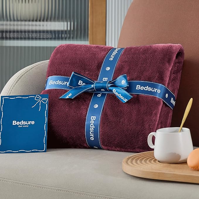 Bedsure GentleSoft Fleece Blanket Twin Size Burgundy - 300GSM Lightweight Plush Fuzzy Cozy Soft Warm Blanket for Bed, Sofa, Couch, Travel, Camping, 60x80 inches