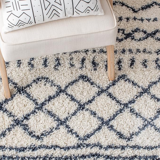 SAFAVIEH Arizona Shag Collection Accent Rug - 3'2" x 5', Ivory & Slate, Moroccan Design, Non-Shedding & Easy Care, 1.6-inch Thick Ideal for High Traffic Areas in Foyer, Living Room, Bedroom (ASG741M)