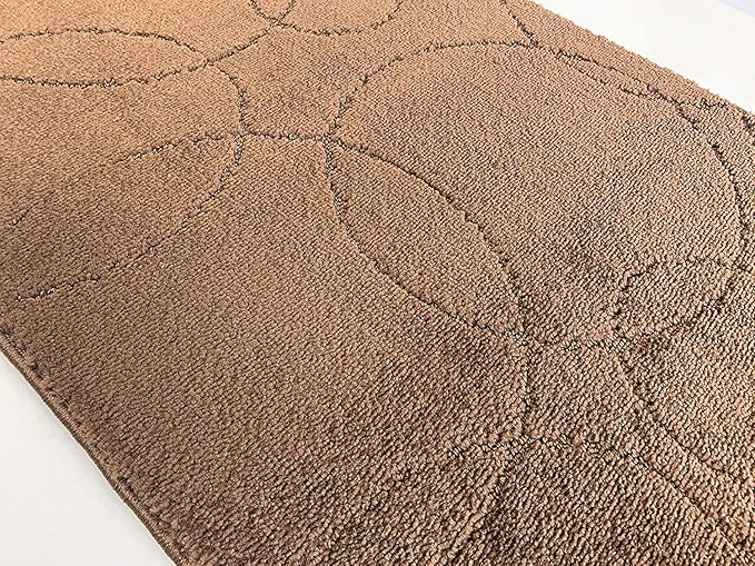 Custom Size Modern Geometric Pattern Carpet Runner Rug for Hallways, Slip Resistant Latex Rubber Backed, 31 inch Wide X Customized Length, Circles Brown, 31 inch X 15 feet