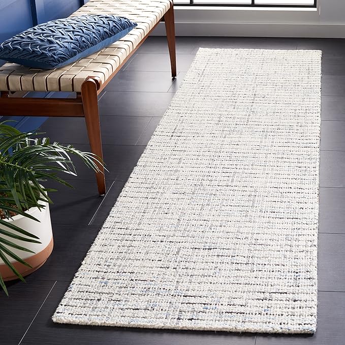 SAFAVIEH Abstract Collection Runner Rug - 2'3" x 8', Grey & Ivory, Handmade Wool, Ideal for High Traffic Areas in Living Room, Bedroom (ABT468J)